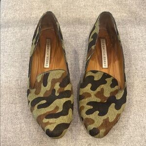 Veronica Beard Green and Brown Camouflage Loafers